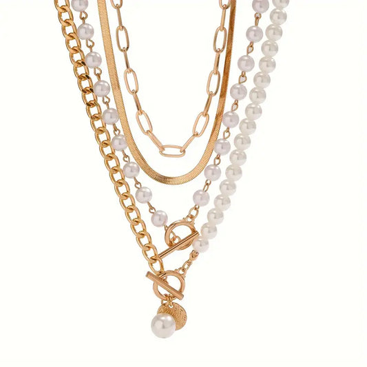 Set Collana Perla & Catena Serpente Vintage | Oro