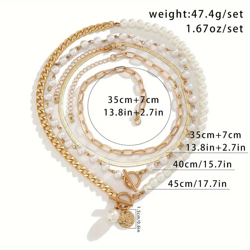 Set Collana Perla & Catena Serpente Vintage | Oro