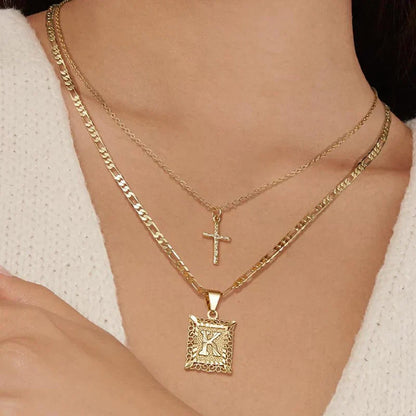 Set Collana Croce con Iniziale | Oro