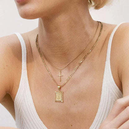 Set Collana Croce con Iniziale | Oro
