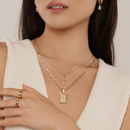 Set Collana Croce con Iniziale | Oro