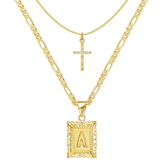 Set Collana Croce con Iniziale