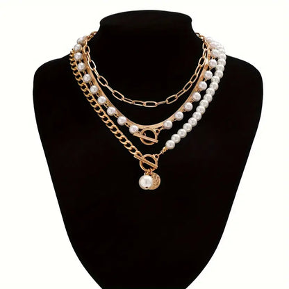 Set Collana Perla & Catena Serpente Vintage | Oro
