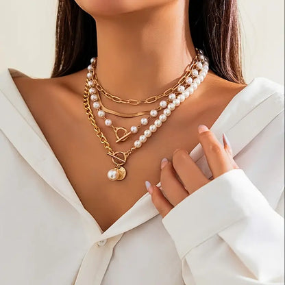 Set Collana Perla & Catena Serpente Vintage | Oro