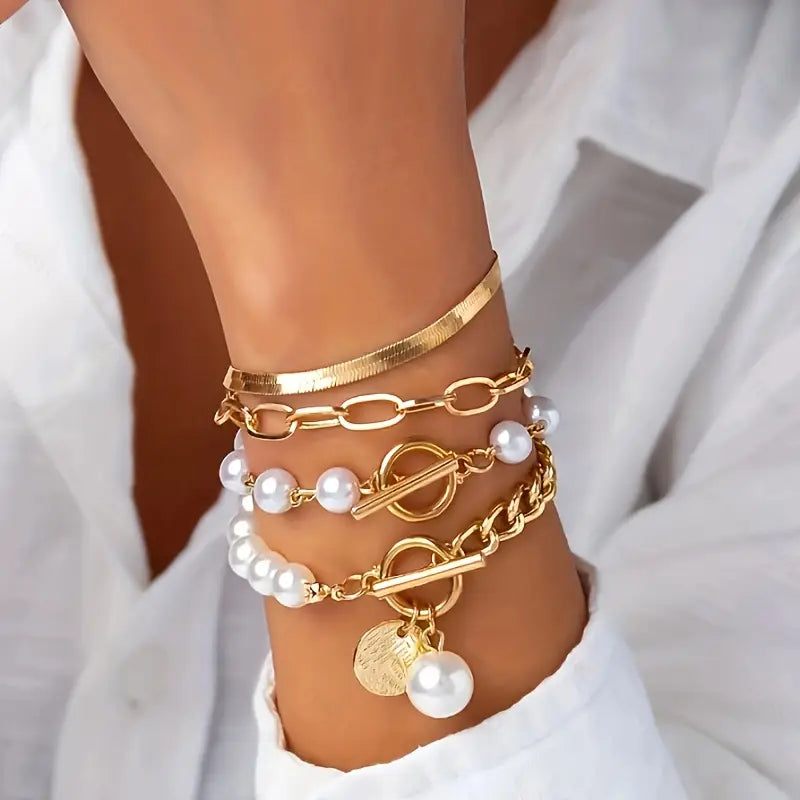 Set 4 Bracciali Serpente, Perle e Maglie
