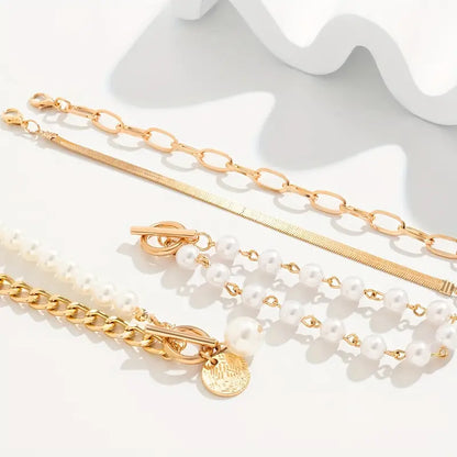 Set 4 Bracciali Serpente, Perle e Maglie | Oro