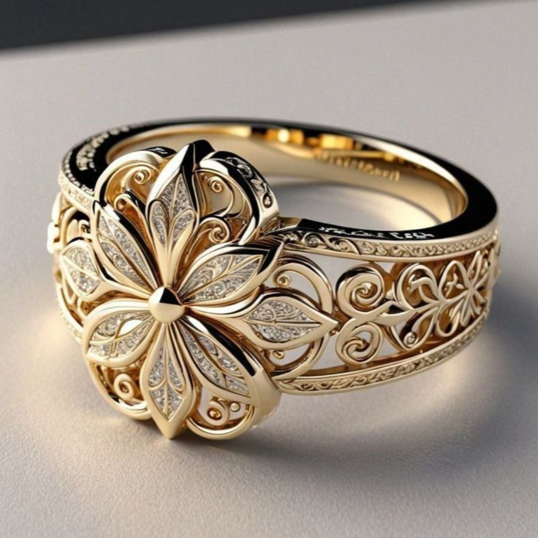 Anello Floreale in Oro con Zirconi