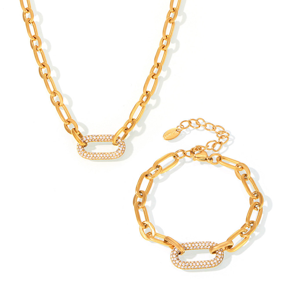 Set di Gioielli Catena a Maglie Pavé | Oro