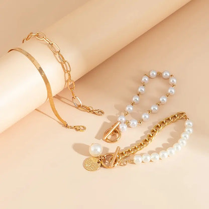 Set 4 Bracciali Serpente, Perle e Maglie | Oro