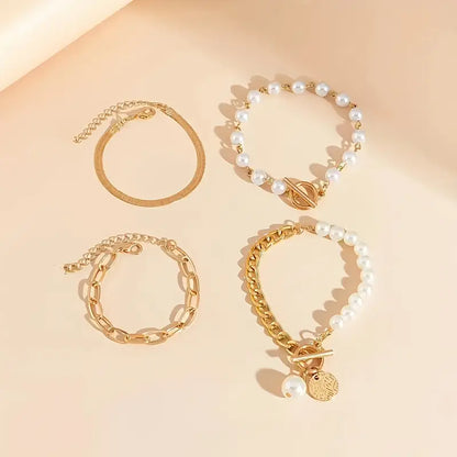 Set 4 Bracciali Serpente, Perle e Maglie | Oro